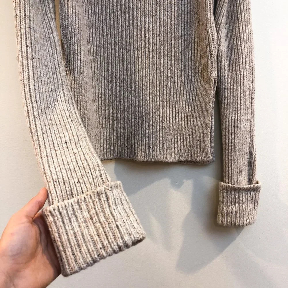 JOSEPH Wool Blend Melange Tan Tight Knit Crew Neck Designer Pullover Sweater M - Picture 4 of 12